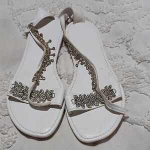 Chic White Sandals with Sparkling Silver Accents